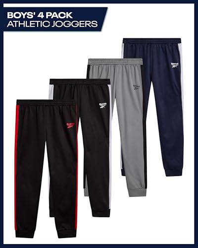 Reebok Boys Joggers 4 Pack Athletic Sweatpants with Elastic Waistband - Black & Navy Variations