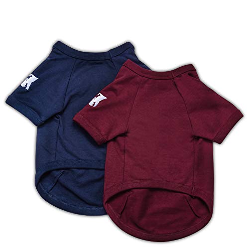 Koneseve 2-Pack Small Dog Shirts Blue & Red L - Cotton Dog Clothes for Pups 9-17 lbs