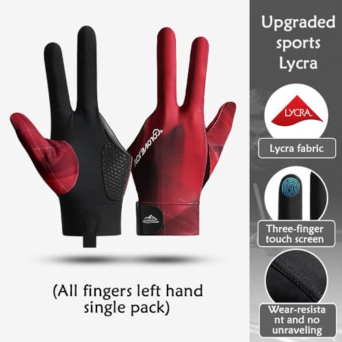 Left Hand Billiard Gloves - 3 Finger Snooker Cue Glove - Red
