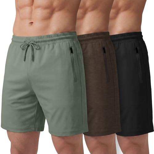 Pure Champ Athletic Shorts for Men 3 Pack 8" Gym Shorts with Zipper Pockets, Size S-3XL, Variation: Set5 / Medium