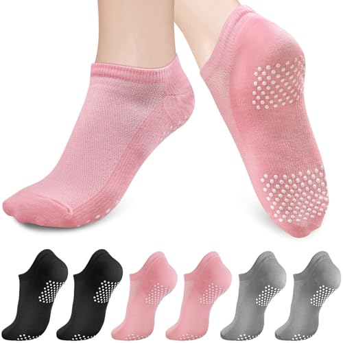 Non-Slip Pilates Socks for Women - Large Grip Sole - 9.5-11.5 - 6 Pairs