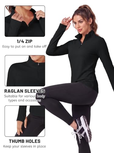 TACVASEN Women's Quarter Zip Fleece Sweatshirt – Black, Medium