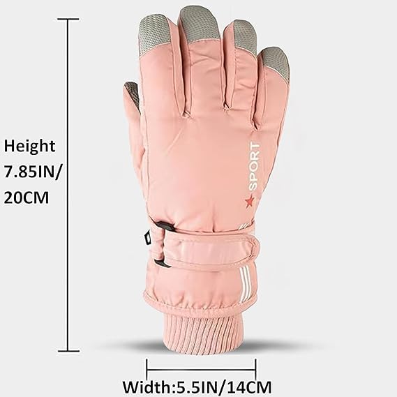 Kids Windproof Ski Gloves - Water-Repellent Mittens, 5-10 Years - Pink Star