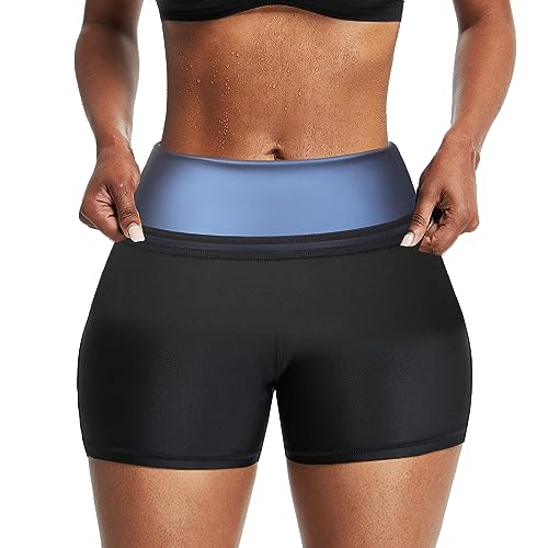 Compression Sauna Sweat Shorts - Waist Trainer Body Shaper, Dark Blue / Large-X-Large