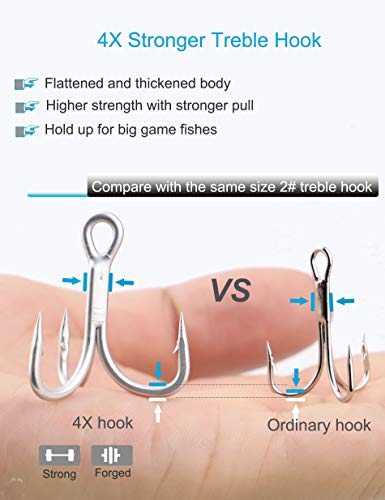 4X Strong Saltwater Treble Hooks - 10pcs Size 4# Snagging Hook