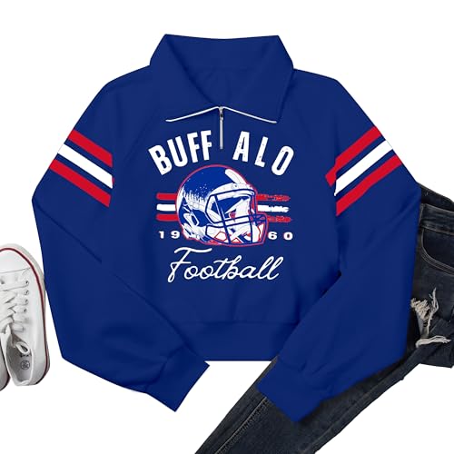 BANGELY Women's Blue Football Game Day Cropped Quarter Zip Sweatshirt - Medium