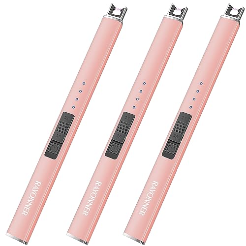 RAYONNER Rechargeable Plasma Arc Candle Lighter 3-Pack Rose Gold - Safe, Fuel-Free, USB Rechargeable