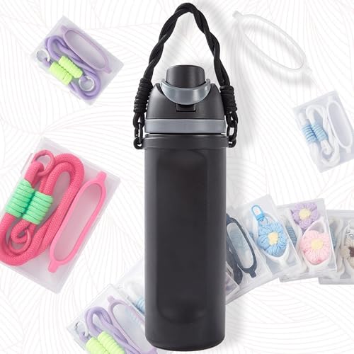 Silicone Handle Strap for Owala Water Bottles - Black with Handle