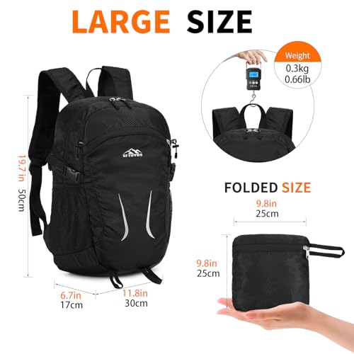 SFIUYDS 35L Lightweight Packable Hiking Backpack for Women & Men - Black