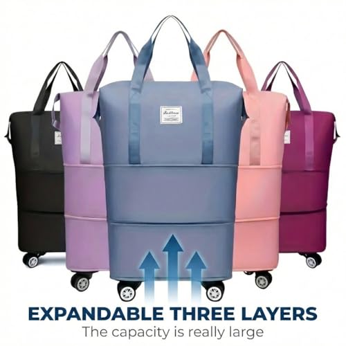 360° Spinner Wheel Duffel Bag - 3-in-1 Expandable Tote - Black