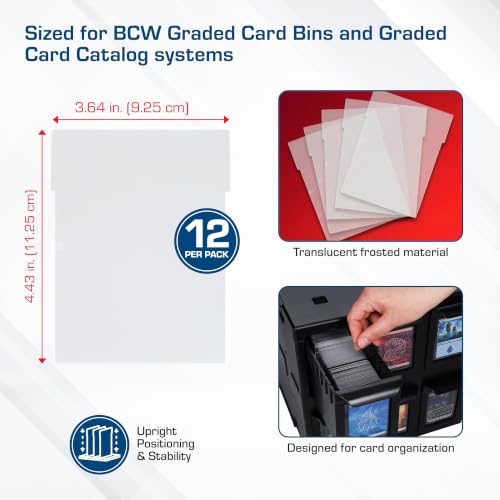 BCW Translucent Card Partitions - Frosted Plastic Dividers for Card Bins, 12 Pack (Standard Size)
