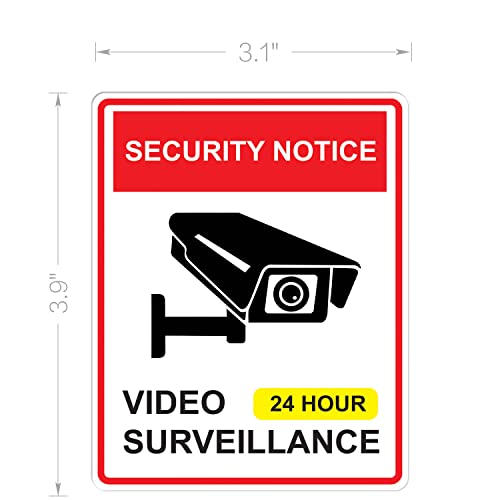 dealzEpic - 24 Hour Video Surveillance Warning Sign Sticker - Self Adhesive Peel and Stick Vinyl Decal - 3.94 x 3.15 inches | Pack of 4 Pcs