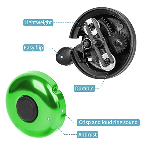 Loud Aluminum Bicycle Bell - Clear Sound for Adults & Kids - Green Left Hand Use 2 Pack