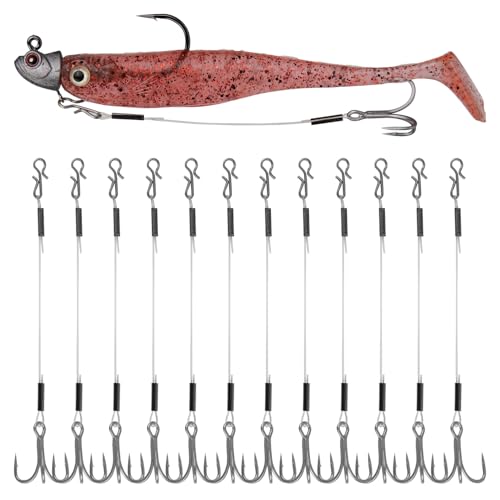 OJYDOIIIY 3'' Stinger Hooks for Jig Heads 8# (#6/#8 Treble) 12-Pack – Fluorocarbon Line for Walleye & Bass Fishing