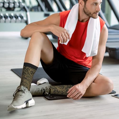 YHTJSZP One Size Gold Paisley Slouchy Crew Socks for Men Women, Athletic Long Tube Socks for Soccer Running Hiking Yoga Softball