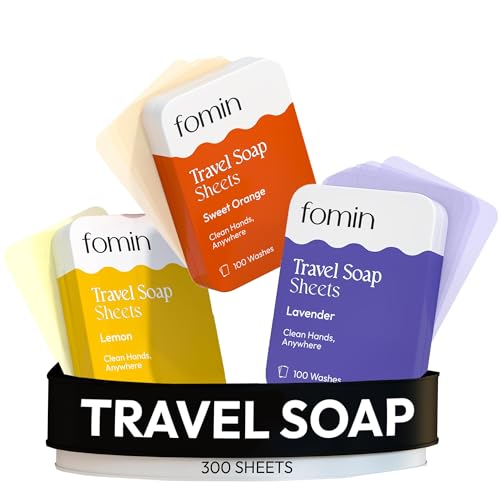 FOMIN Paper Soap Sheets Variety Pack (Lemon, Orange, Lavender) 300 Sheets - Travel Foaming Hand Soap