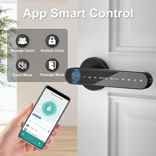 Door Knob,Fingerprint Door Lock for Bedrooms,Smart Door Knob,Keyless Entry Door Lock with APP