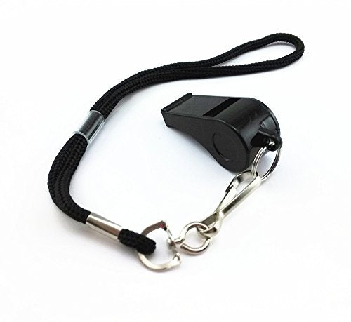 Plastic Coach Whistles with Wrist Strap - Pack of 6 (Black)