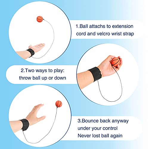 Wrist Ball Return Toy Set - 6 Pcs Rubber Balls with Straps