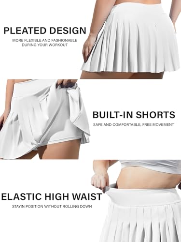 Moon Wood Women's Plus Size White Pleated Tennis Skirt with Shorts XX-Large High Waist Athletic Golf Skort