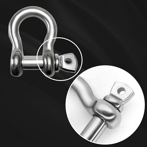 316 Stainless Steel D-Ring Shackles - Heavy Duty 1/4 Inch 4 Pack