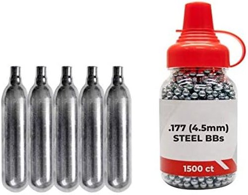 CO2 12g Tanks 5-Pack & 1500ct Steel BBS Bundle for Sig Sauer P365 BB Gun Air Pistol