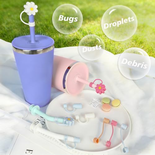 8-Piece Silicone Straw Cover Caps for Hydro Flask Tumblers - Blue/Pink/Brown/White