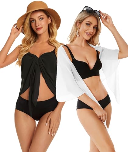 Women’s Sheer Beach Sarong Cover Up - White & Black