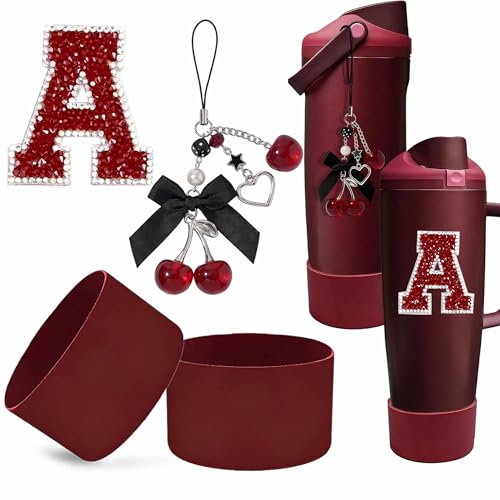 Black Cherry Charm & Silicone Boot Accessories for Owala Sway 30/40oz — Personalized Letter A