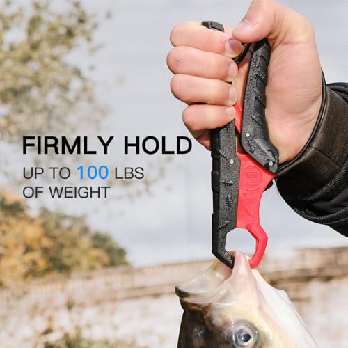 Floating Fish Gripper with Lanyard - Black-Red, 7.5"