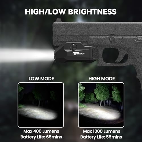 VOTATU G10 Pistol Light High 1000 Lumens/Low 400 Lumens and Strobe Function, Rechargeable Flashlight, Ultra Compact Weapon Light with Adjustable Rail Keys