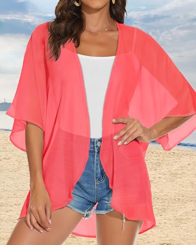 Women's Pink Kimono Cardigan Beach Cover-Up - Small