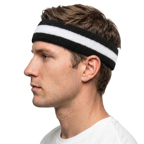 Terry Sports Headband - White/Black Stripe