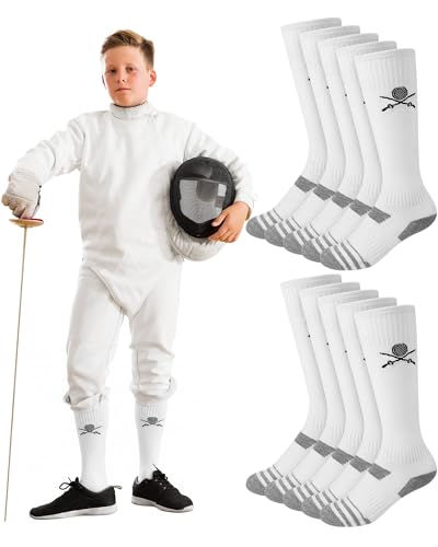 Knee High Fencing Socks for Youth - 5 Pairs Cotton Training Gear