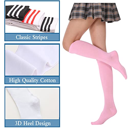 Knee High Socks for Women - Elastic Athletic Tube Socks - Pink