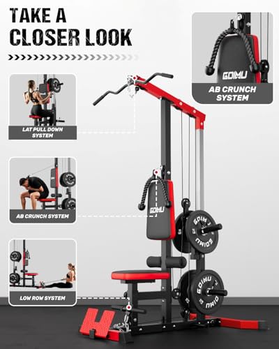 3-in-1 LAT Pulldown Machine with AB Crunch - Red