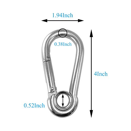 3/8'' Stainless Steel Snap Hook Link M10 Carabiner Clip with Eyelet, 650lb Load, 4 Inch Variation