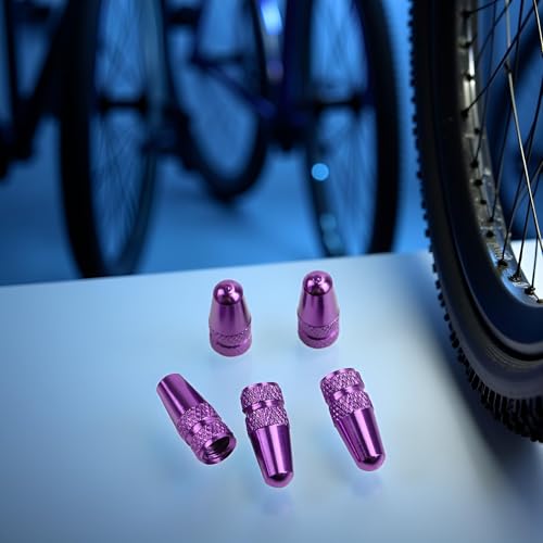 Purple Aluminum Presta Valve Stem Caps - 5 Pack for MTB & Fixie