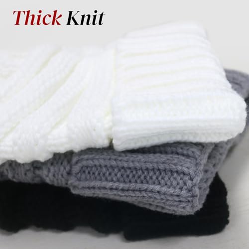 Women's Warm Cable Knit Beanie - Soft Striped Winter Hat - Grey