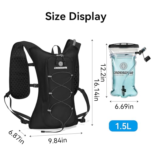CROSSGEAR Black Hydration Running Vest with 1.5L BPA-Free Water Bladder