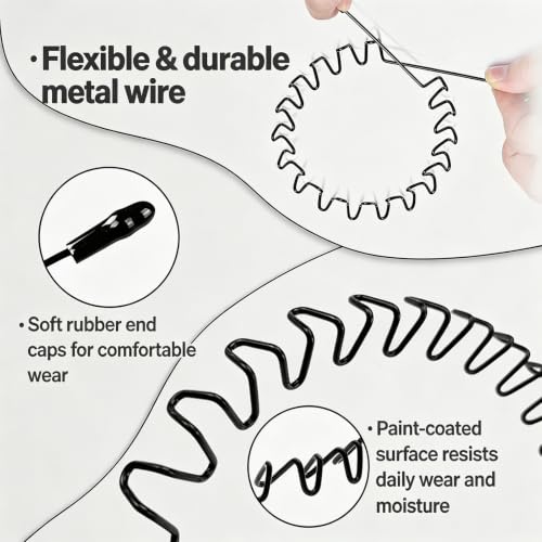 Metal Headband for Men, Non-Slip Zig Zag Wire Hair Band - Black-A