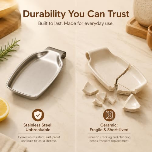 E-far Stainless Steel Spoon Rest Set of 2 - Silver, Large Kitchen Utensil Holders