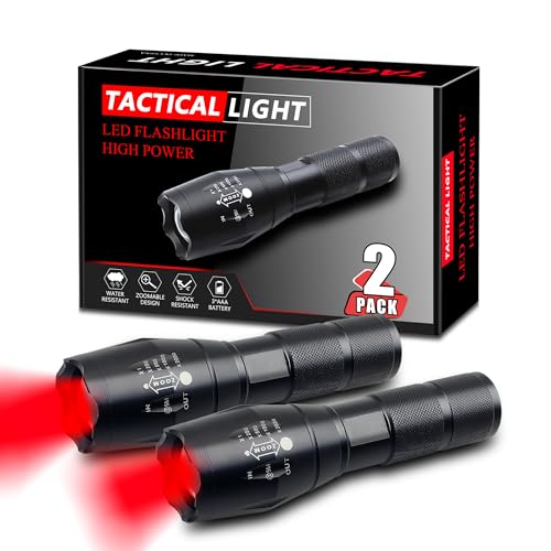 Low-Lumen Red Flashlight LED Single Mode Zoomable Red Light Flashlights for Astronomy, Reading, Night Vision, 2-Pack