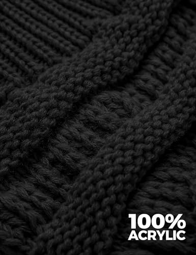 Chunky Cable Knit Slouchy Beanie for Women - Black