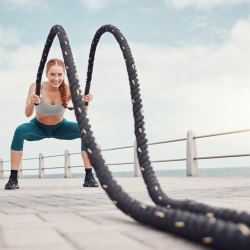 Battle Rope 10ft x 1 Inch - Heavy Polyester Fitness Rope - Black