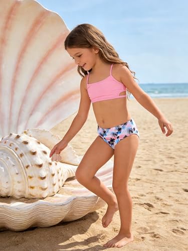 Girls 3-Piece Striped Multicolored Bikini Set with Cover Up - Pink/Blue, Ages 7-8
