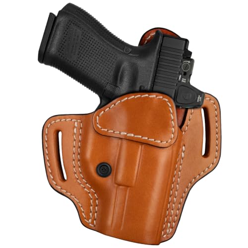 KAYCQYIN Leather OWB Pancake Holster for G19/G17 Gen 3-6, Optic Ready, Right Hand, Brown