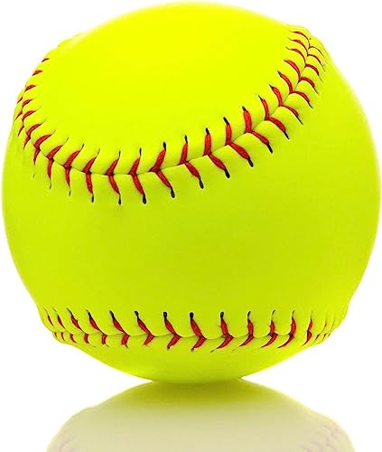Tebery 6 Pack 12-Inch Official Softballs yellow - Leather-Covered Training Balls