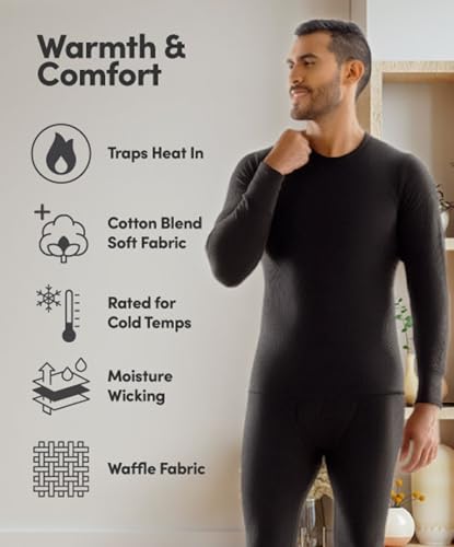 Men's Recycled Waffle Thermal Underwear Henley Top - Medium/Black - 1 Pack