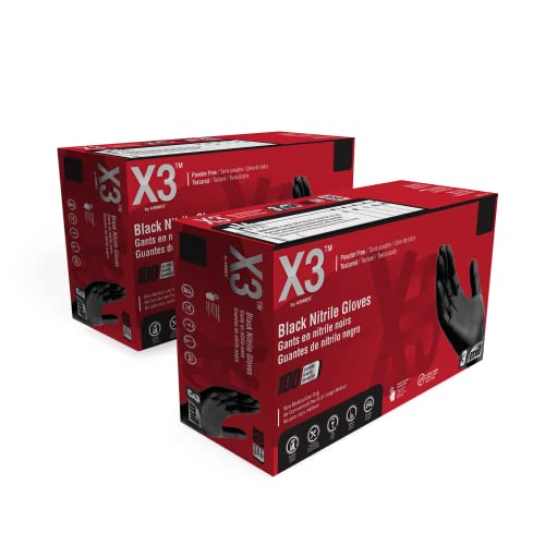 X3 Black Nitrile Gloves for cooking Food Prep, Disposable, Latex Free, 3 Mil, Powder-Free, Lightly Textured